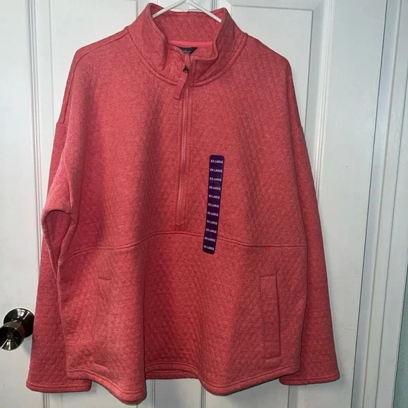 Eddie Bauer quilted half zip pullover sweater plus pink long sleeve XXlarge 2x - Picture 8 of 12